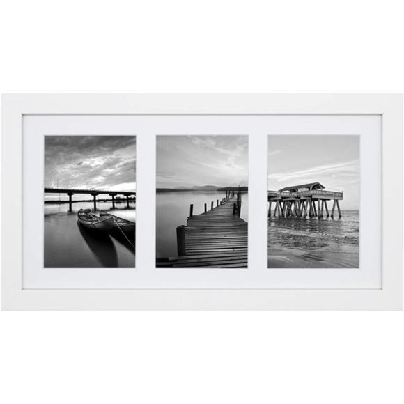 Display (3) 5x7 Pictures, 9x18 White Photo Wood Collage Frame(White)
